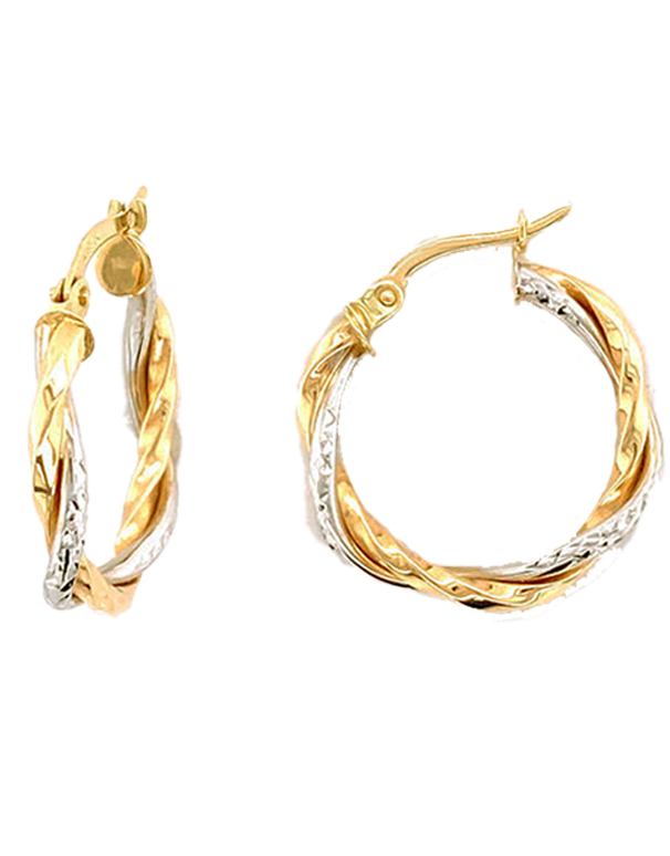 Gold Earrings - 10ct Two-Tone Twist Hoop Earrings - 784483