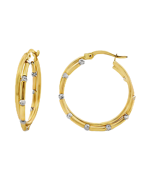 Gold Earrings - 10ct Two Tone Hoop Earrings - 784484