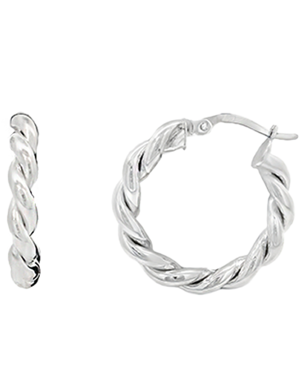 Gold Earrings -10ct White Gold Twist Hoop Earrings-784489
