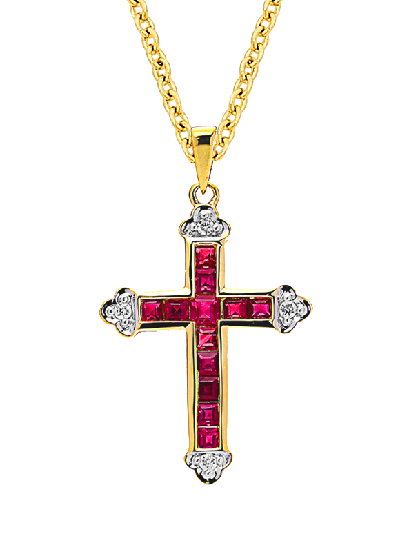 Ruby Pendant - 10ct Yellow Gold Ruby & Diamond Cross Pendant - 784567