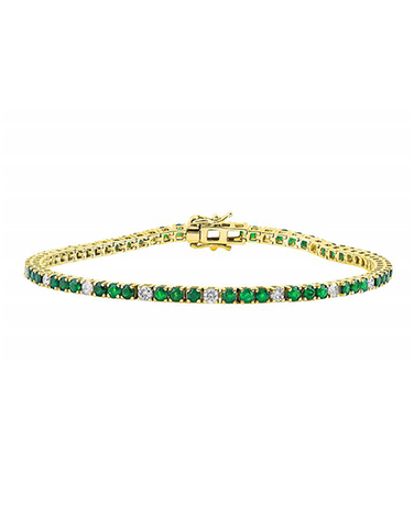 Emerald Bracelet - 14ct Yellow Gold Natural Emerald and Diamond Tennis Bracelet - 785945
