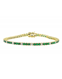 Emerald Bracelet - 14ct Yellow Gold Natural Emerald and Diamond Tennis Bracelet - 785945