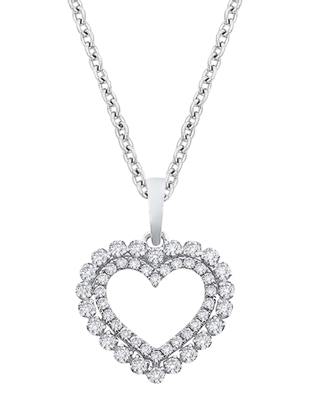 Diamond Pendant - 10ct White Gold Diamond Set Heart Pendant - 786224