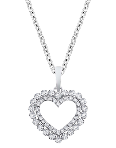 Diamond Pendant - 10ct White Gold Diamond Set Heart Pendant - 786224