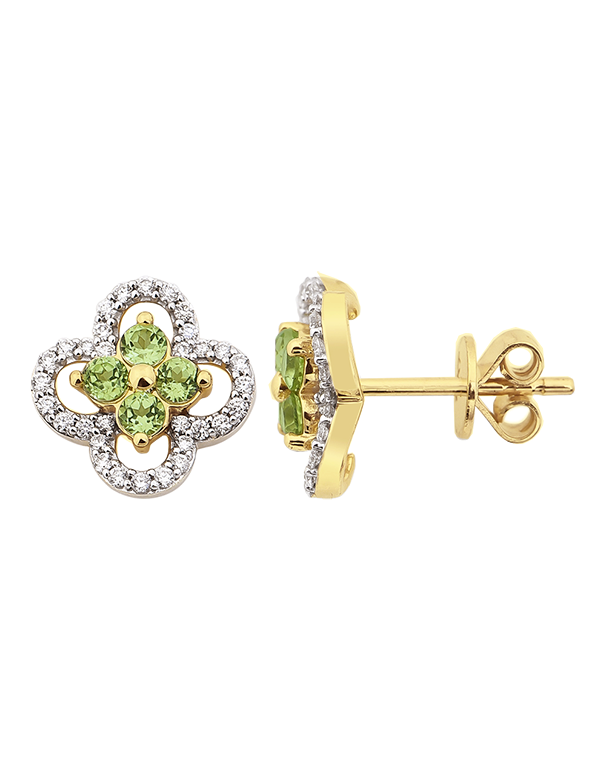 Peridot Earrings - 10ct Yellow Gold Peridot & Diamond Earrings - 786254