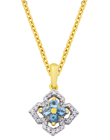 Blue Topaz Pendant - 10ct Yellow Gold Blue Topaz & Diamond Pendant - 786261