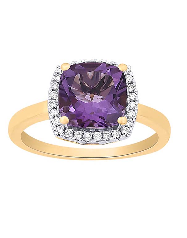 Amethyst Ring - 10ct Yellow Gold Amethyst & Diamond Ring - 786280