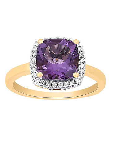 Amethyst Ring - 10ct Yellow Gold Amethyst & Diamond Ring - 786280
