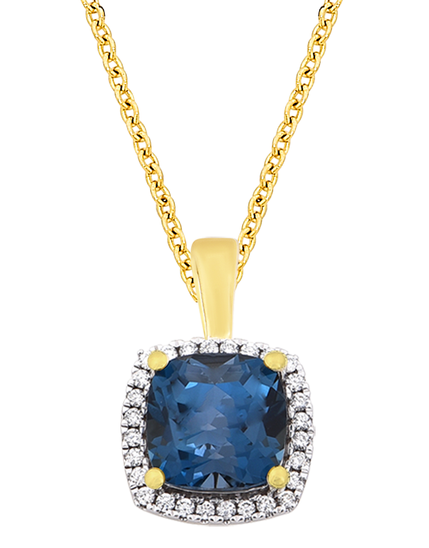London Blue Topaz Pendant - 10ct Yellow Gold London Blue Topaz & Diamond Pendant - 786282