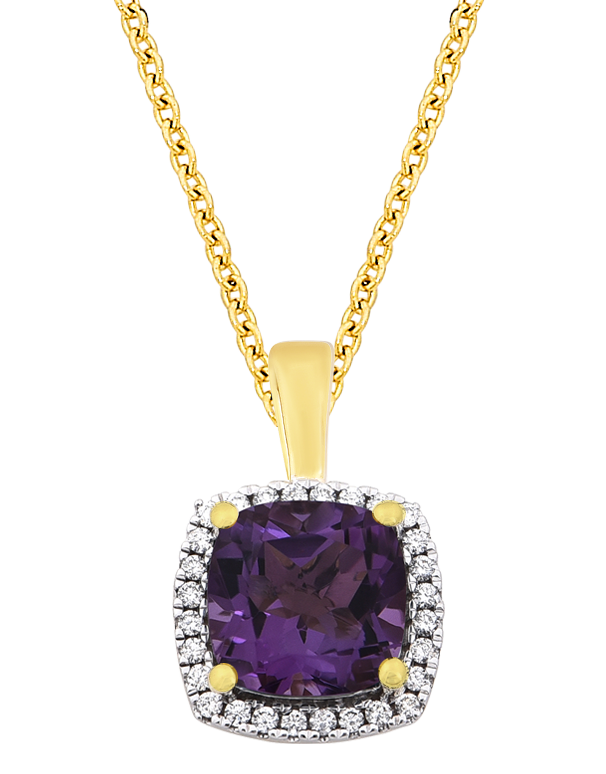 Amethyst Pendant - 10ct Yellow Gold Amethyst & Diamond Pendant - 786283
