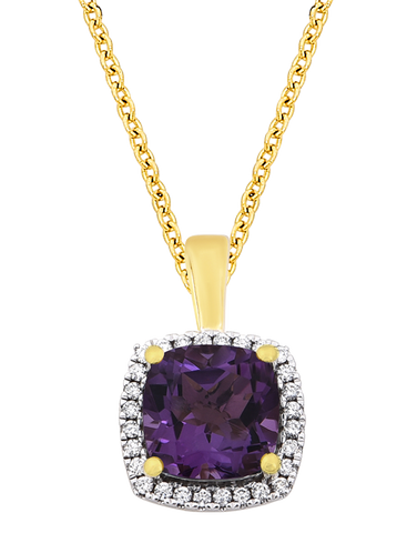 Amethyst Pendant - 10ct Yellow Gold Amethyst & Diamond Pendant - 786283