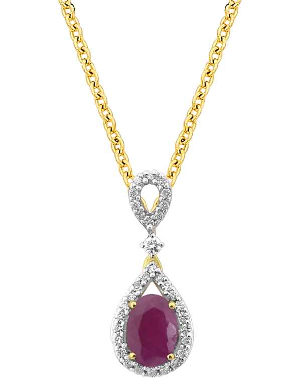 Ruby Pendant - 10ct Yellow Gold Ruby & Diamond Pendant - 786289