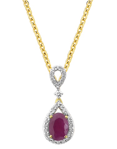 Ruby Pendant - 10ct Yellow Gold Ruby & Diamond Pendant - 786289