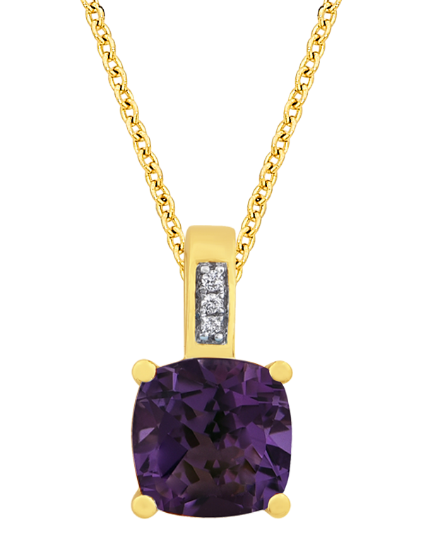Amethyst Pendant - 10ct Yellow Gold Amethyst & Diamond Pendant - 786292