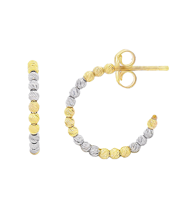 Scintilla Earrings - Scintilla 10ct Two Tone Diamond Cut Half Hoop Stud Earrings - 786553