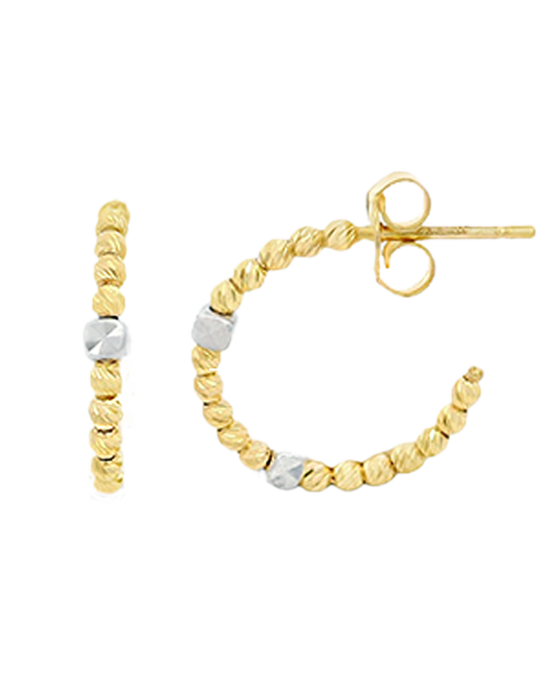 Scintilla Earrings - Scintilla 10ct Two Tone Diamond Cut Half Hoop Stud Earrings - 786554