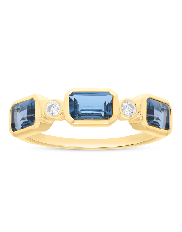 Blue Topaz Ring - 10ct Yellow Gold London Blue Topaz and Diamond Ring - 786649