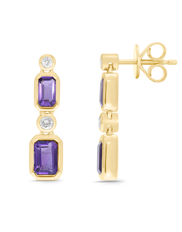 Amethyst Earrings - 10ct Yellow Gold Amethyst and Diamond Earrings - 786650