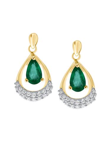 Emerald Earrings - 10ct Yellow Gold Emerald & Diamond Earrings - 786653