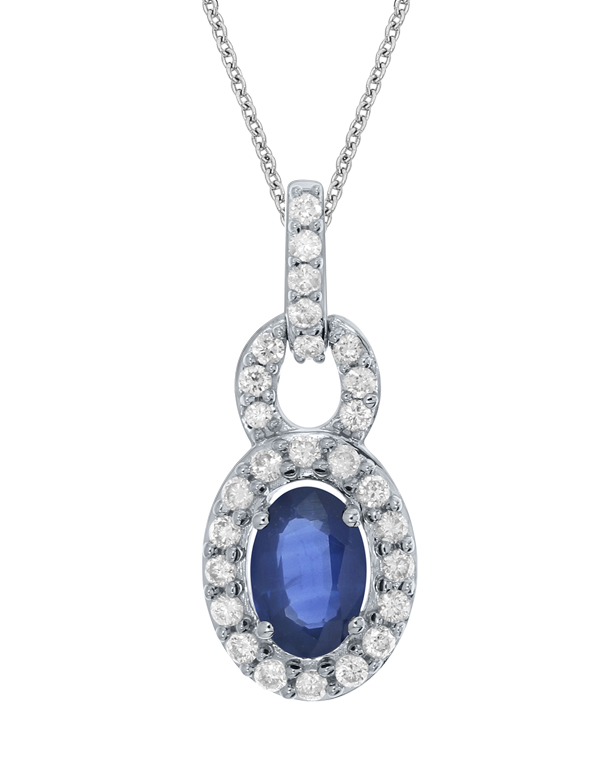 Sapphire Pendant - 10ct White Gold Blue Sapphire & Diamond Pendant - 786654
