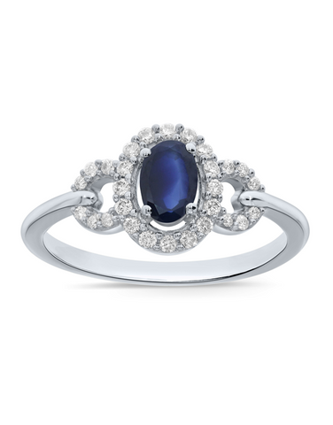 Sapphire Ring - 10ct White Gold Blue Sapphire & Diamond Ring - 786655