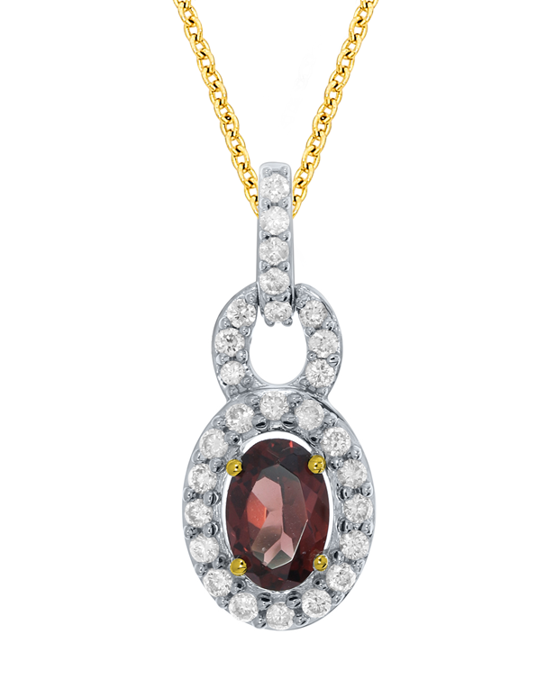Garnet Pendant - 10ct Yellow Gold Garnet & Diamond Pendant - 786657