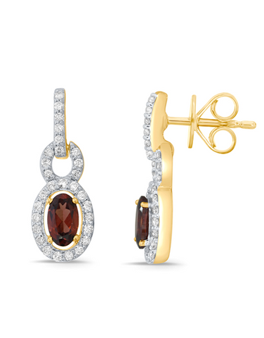 Garnet Earrings - 10ct Yellow Gold Garnet & Diamond Earrings - 786659