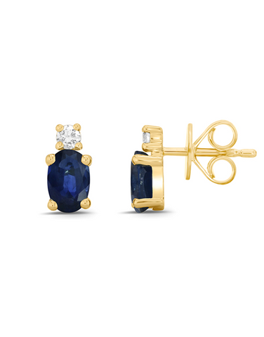 Sapphire Earrings - 10ct Yellow Gold Blue Sapphire & Diamond Earrings - 786662