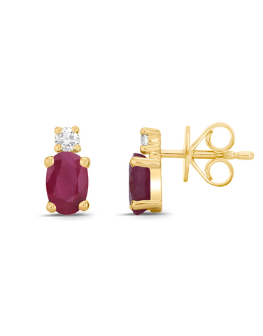 Ruby Earrings - 10ct Yellow Gold Ruby and Diamond Earrings - 786665
