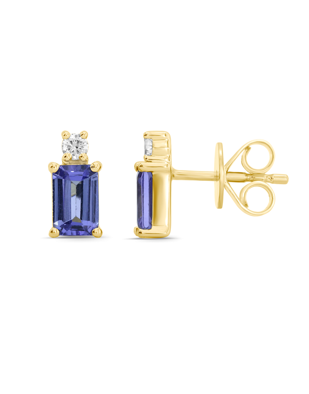Tanzanite Earrings - 10ct Yellow Gold Tanzanite and Diamond Earrings - 786677