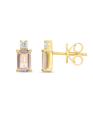 Morganite Earrings - 10ct Yellow Gold Morganite and Diamond Earrings - 786680