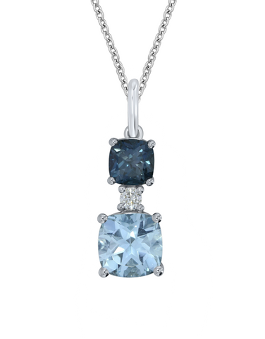 Blue Topaz Pendant - 10ct White Gold London Blue Topaz, Blue Topaz & Diamond Pendant - 786681