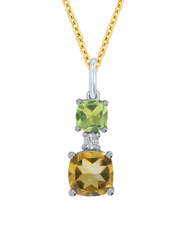 Citrine Pendant - 10ct Yellow Gold Peridot, Citrine and Diamond Pendant - 786683