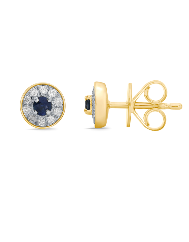 Blue Sapphire Earrings - 10ct Yellow Gold Blue Sapphire & Diamond Earrings - 786693