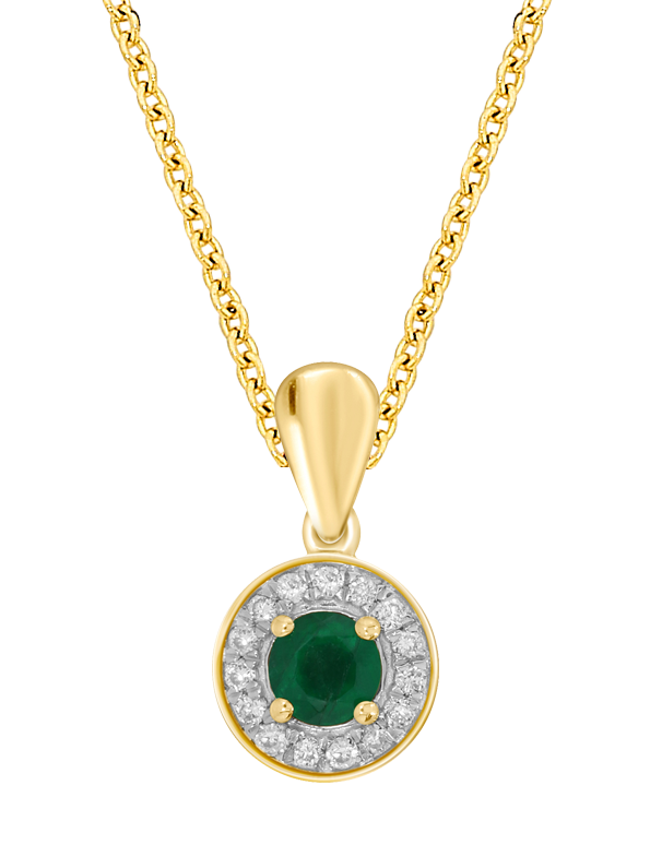 Emerald Pendant - 10ct Yellow Gold Emerald and Diamond Pendant - 786696