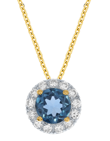 London Blue Topaz Pendant - 10ct Yellow Gold London Blue Topaz and Diamond Pendant - 786698