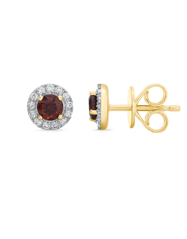 Garnet Earrings - 10ct Yellow Gold Garnet & Diamond Earrings - 786703