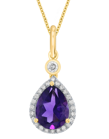 Amethyst Pendant - 10ct Yellow Gold Amethyst and Diamond Pendant - 786707