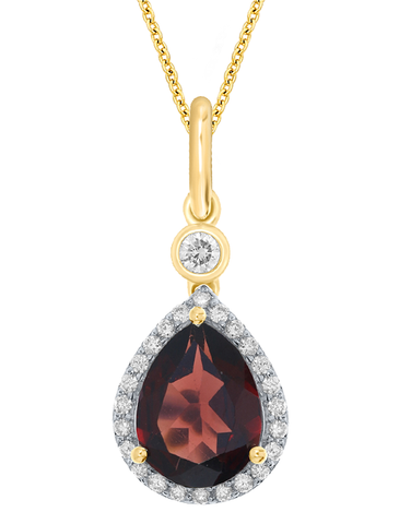 Garnet Pendant - 10ct Yellow Gold Garnet & Diamond Pendant - 786709