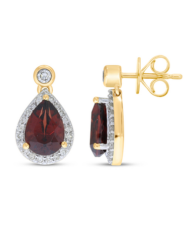 Garnet Earrings - 10ct Yellow Gold Garnet & Diamond Earrings - 786710