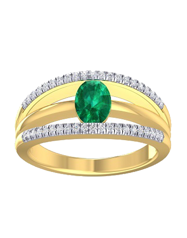 Emerald Ring - 10ct Yellow Gold Emerald & Diamond Ring - 786713