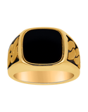 Men's Ring - 10ct Yellow Gold Men's Black Rhodium & Black Onyx Ring - 786763