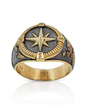 Men's Ring - 10ct Yellow Gold Black Rhodium Compass Ring - 786767
