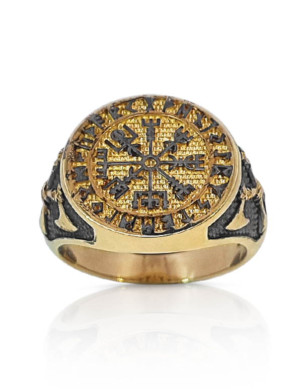 Men's Ring - 10ct Yellow Gold Black Rhodium Viking Ring - 786768