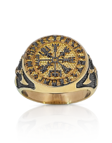 Men's Ring - 10ct Yellow Gold Black Rhodium Viking Ring - 786768