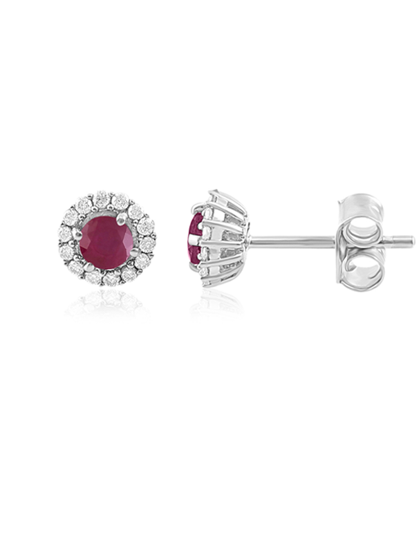 Ruby Earrings - 10ct White Gold Ruby and Diamond Stud Earrings - 786846