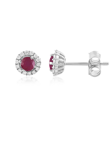 Ruby Earrings - 10ct White Gold Ruby and Diamond Stud Earrings - 786846