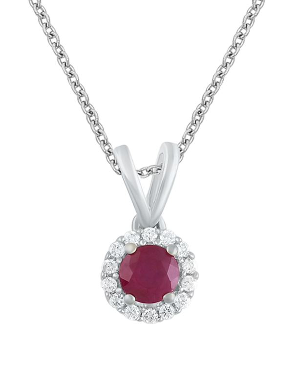 Ruby Pendant - 10ct White Gold Ruby & Diamond Pendant - 786858