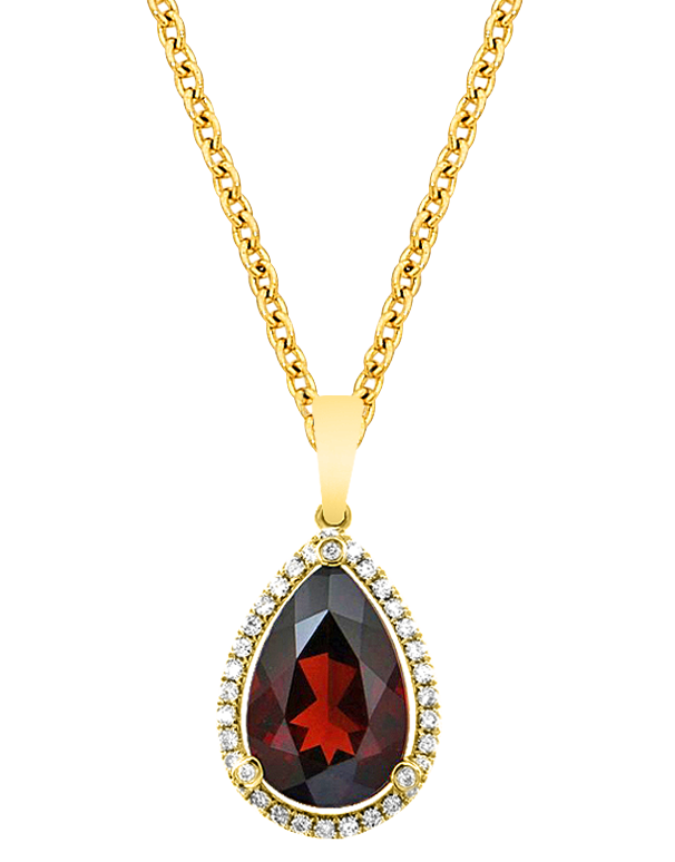 Garnet Pendant - 14ct White and Yellow Gold Garnet and Diamond Pendant - 786902