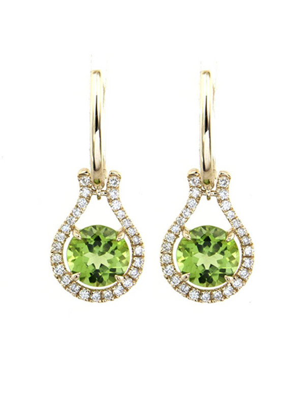 Peridot Earrings - 14ct Yellow Gold Peridot and Diamond Earrings - 786908